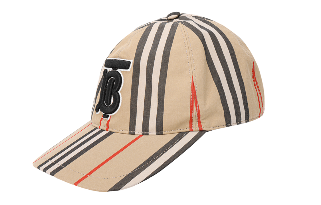 Burberry Logo Embroidered Striped Baseball Cap Beige Unisex Cotton Hat 8026924
