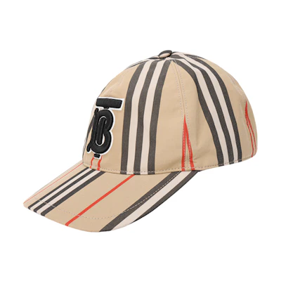 Burberry Logo Embroidered Striped Baseball Cap Beige Unisex Cotton Hat 8026924