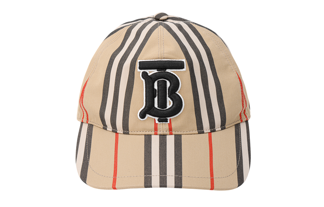 Lookbook Burberry Logo Embroidered Striped Baseball Cap Beige Unisex Cotton Hat 8026924