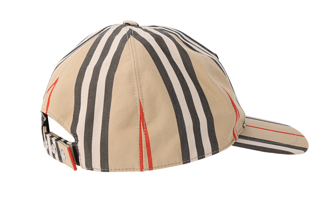 Shop Burberry Logo Embroidered Striped Baseball Cap Beige Unisex Cotton Hat 8026924