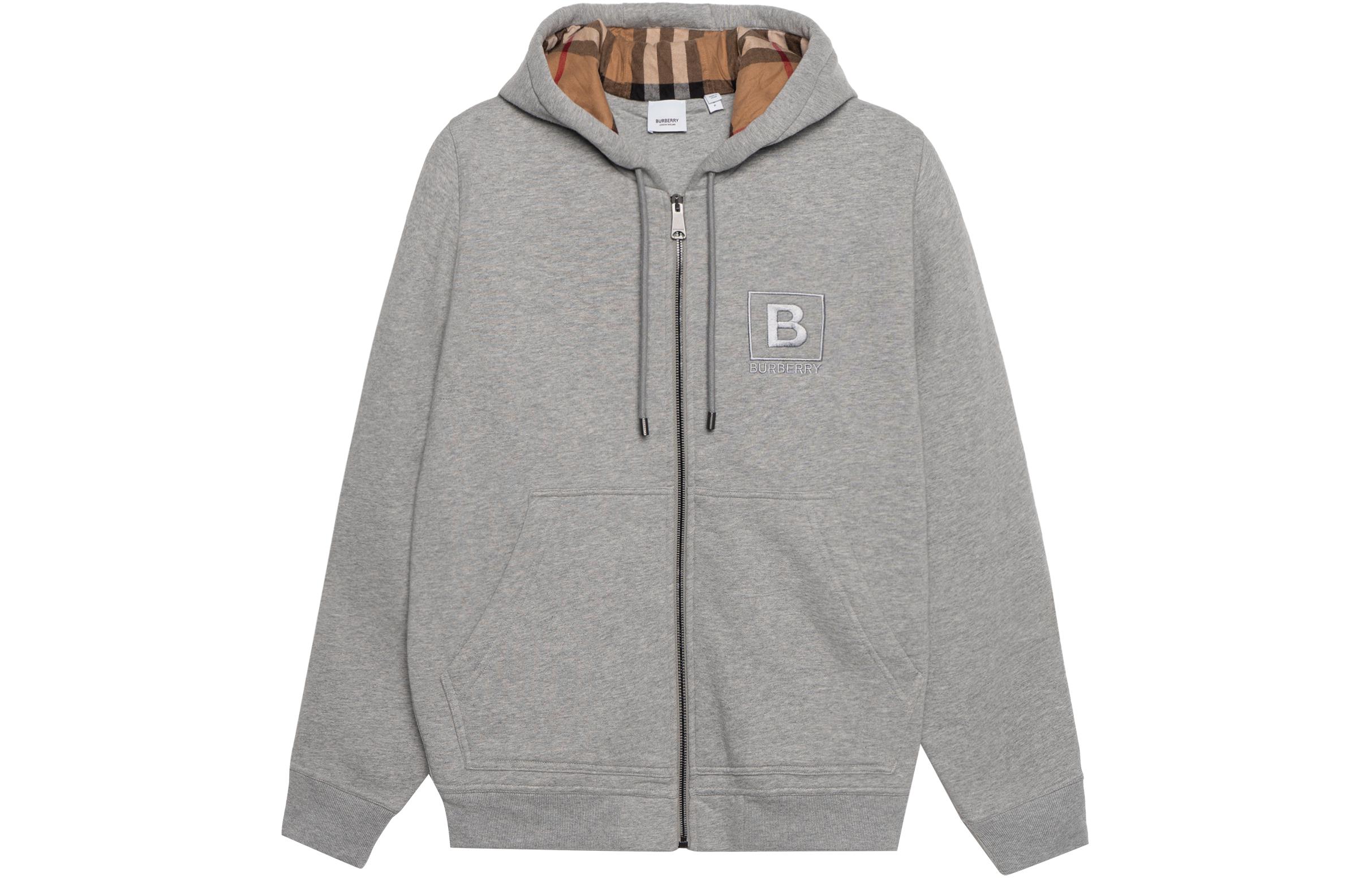 Buy Burberry Logo Hoodie Zip-Up Sweatshirt Unisex Light Grey. 80618571