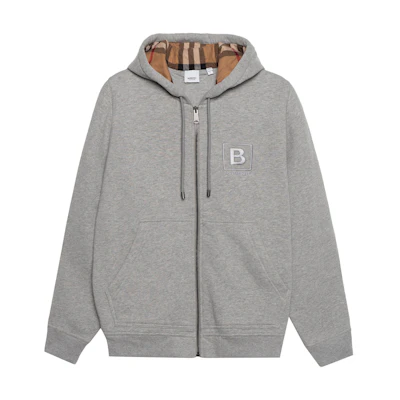 Burberry Logo Hoodie Zip-Up Sweatshirt Unisex Light Grey. 80618571