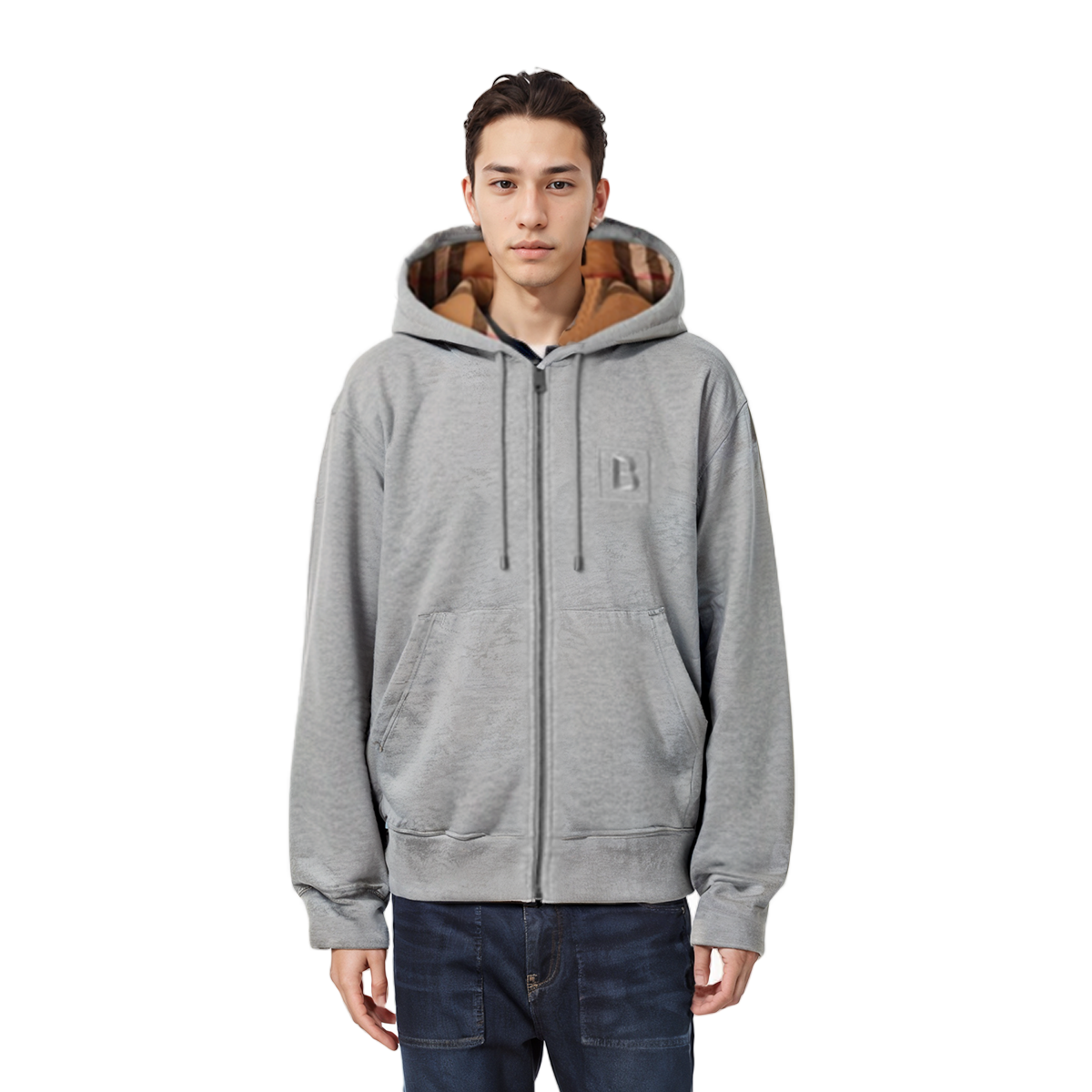 Details for Burberry Logo Hoodie Zip-Up Sweatshirt Unisex Light Grey. 80618571