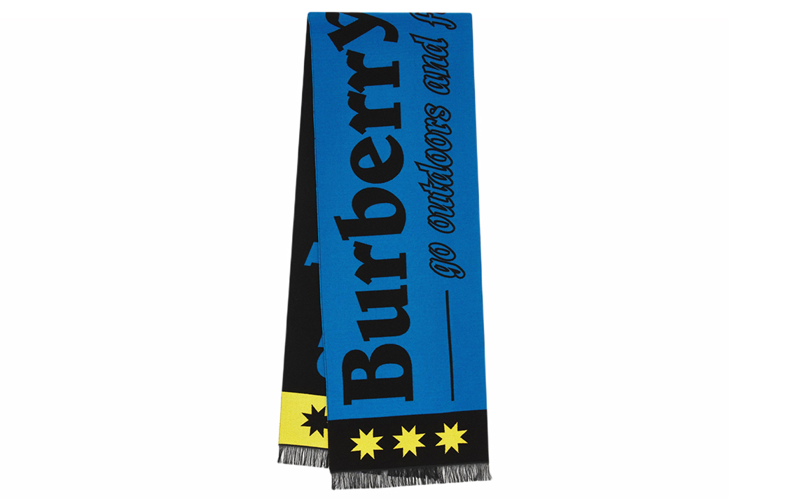 Burberry Logo Jacquard Scarf with Fringe Unisex Couple Style in Mid Blue. 80496611