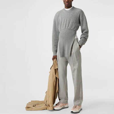 Burberry 灰色標誌提花羊毛休閒長褲 男款 80317181 Lookbook Burberry 灰色標誌提花羊毛休閒長褲 男款 80317181