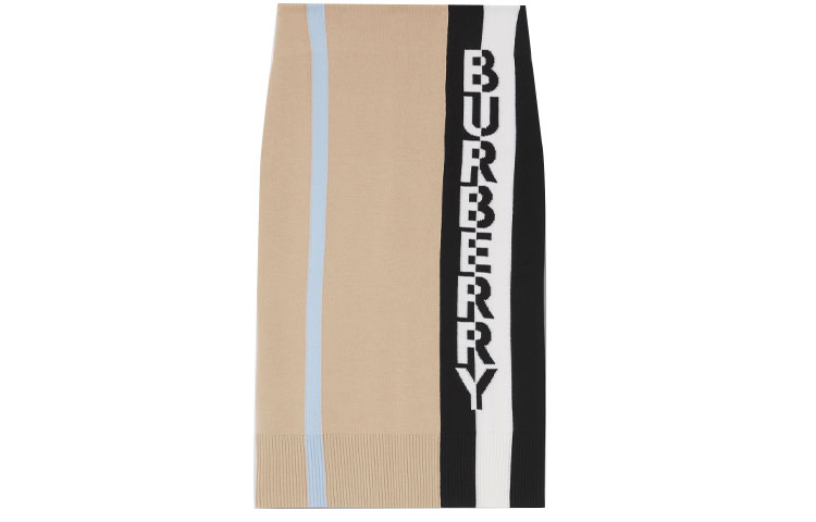 Burberry Logo Merino Wool Blend Jacquard Maxi Dress Beige 80391831