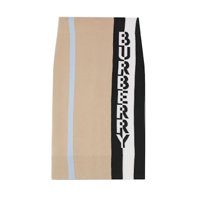 Burberry Logo Merino Wool Blend Jacquard Maxi Dress Beige 80391831