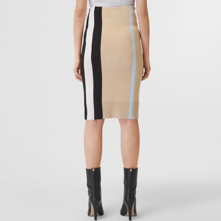 Shop 博柏利标志美丽诺羊毛混纺提花米色长裙 80391831