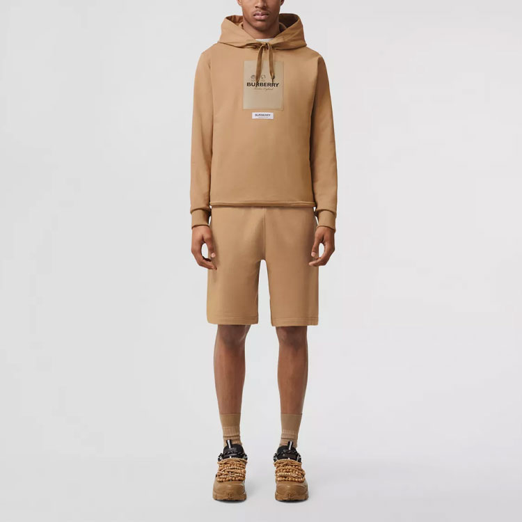 Lookbook Burberry Logo Patch Hoodie  Long Sleeve Khaki 80575311