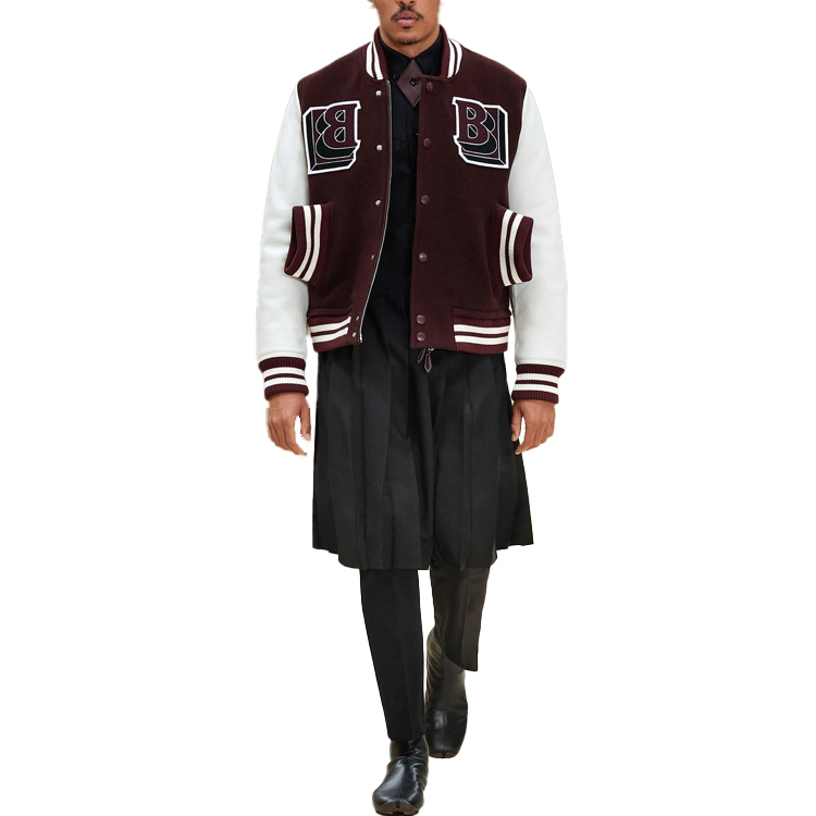 Shop Burberry Logo Patchwork Single-Breasted Baseball Jacket Unisex Burgundy 80455321