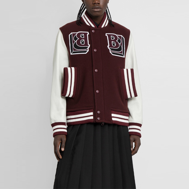 Purchase Burberry Logo Patchwork Single-Breasted Baseball Jacket Unisex Burgundy 80455321