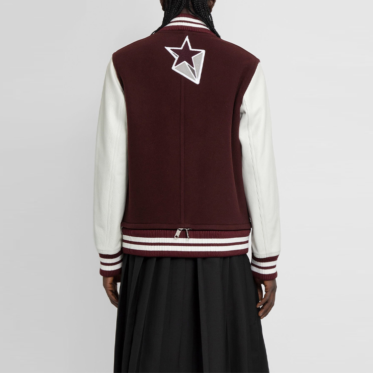 Details for Burberry Logo Patchwork Single-Breasted Baseball Jacket Unisex Burgundy 80455321