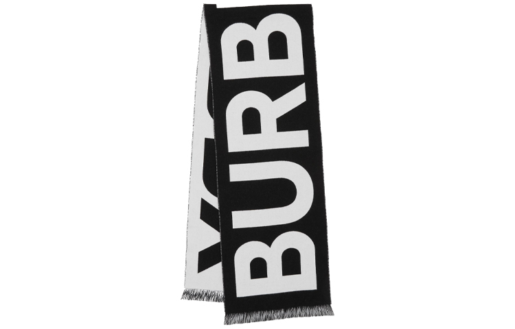 Burberry Logo Pattern Wool Scarf Unisex Black/White 80355241 圖 2
