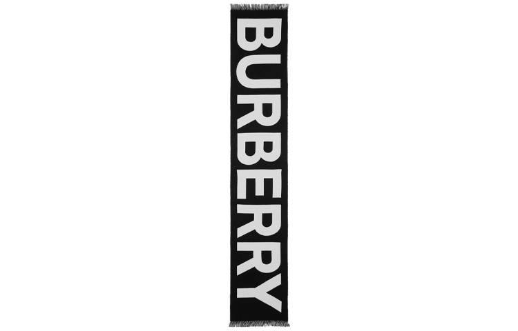 Burberry Logo Pattern Wool Scarf Unisex Black/White 80355241 圖 3