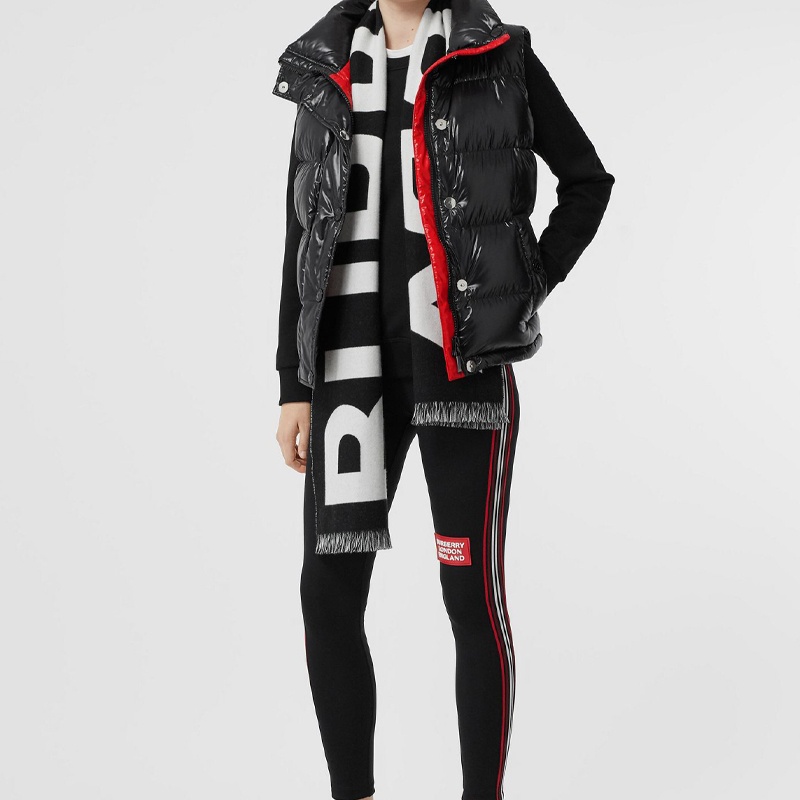 Burberry Logo Pattern Wool Scarf Unisex Black/White 80355241 圖 4