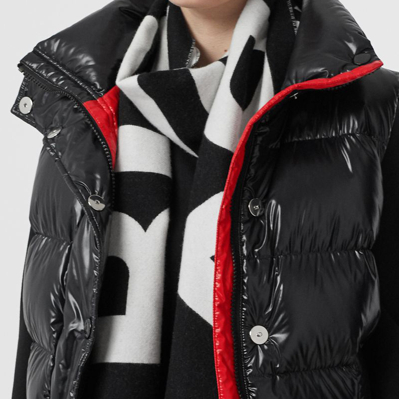 Burberry Logo Pattern Wool Scarf Unisex Black/White 80355241 圖 5