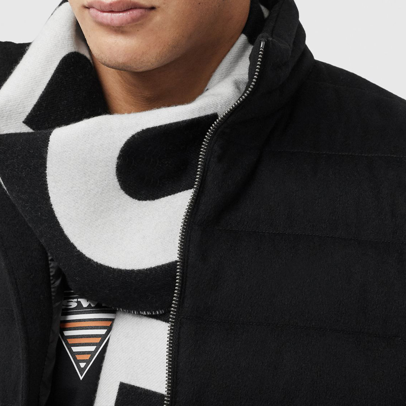 Burberry Logo Pattern Wool Scarf Unisex Black/White 80355241 圖 7
