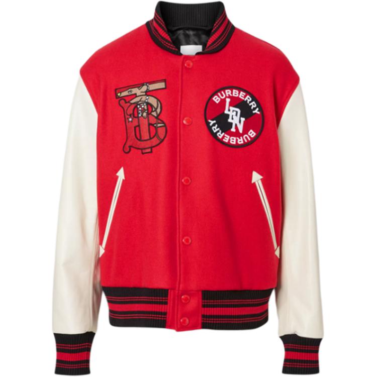 Burberry Logo Print Baseball Collar Button Jacket Bright Red 80248171