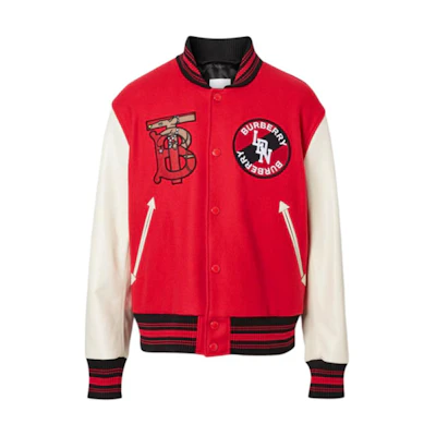 Burberry Logo Print Baseball Collar Button Jacket Bright Red 80248171