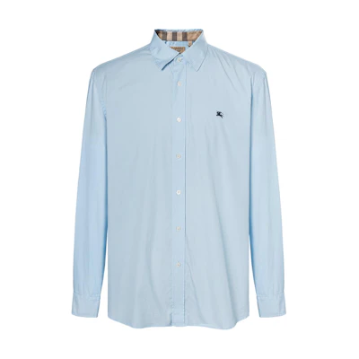 Burberry Logo Print Check Casual Long Sleeve Shirt Men’s Blue 80362941