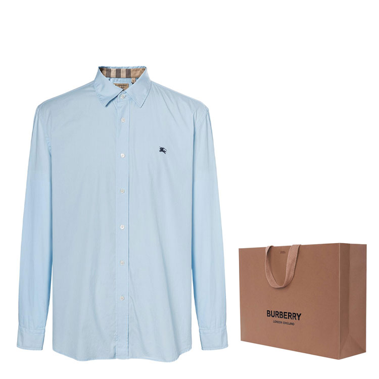 Shop 버버리 로고 프린트 체크 캐쥬얼 긴팔 셔츠 남성 블루 80362941