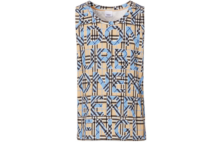 Burberry Logo Print Checkered Sleeveless Knit Top Bright Cobalt Blue 80392301