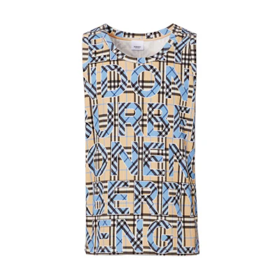 Burberry Logo Print Checkered Sleeveless Knit Top Bright Cobalt Blue 80392301