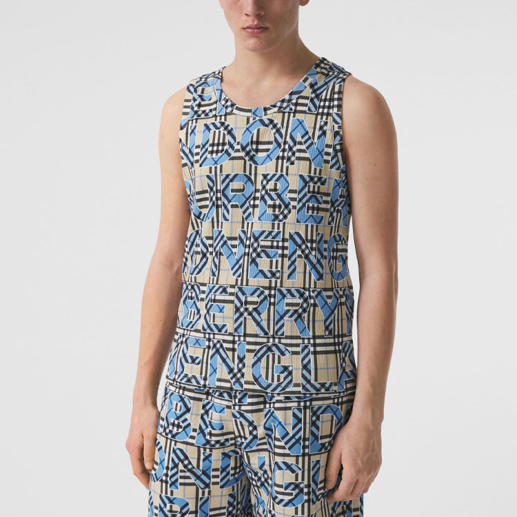 Lookbook Burberry 標誌印花格紋無袖針織上衣亮鈷藍 80392301