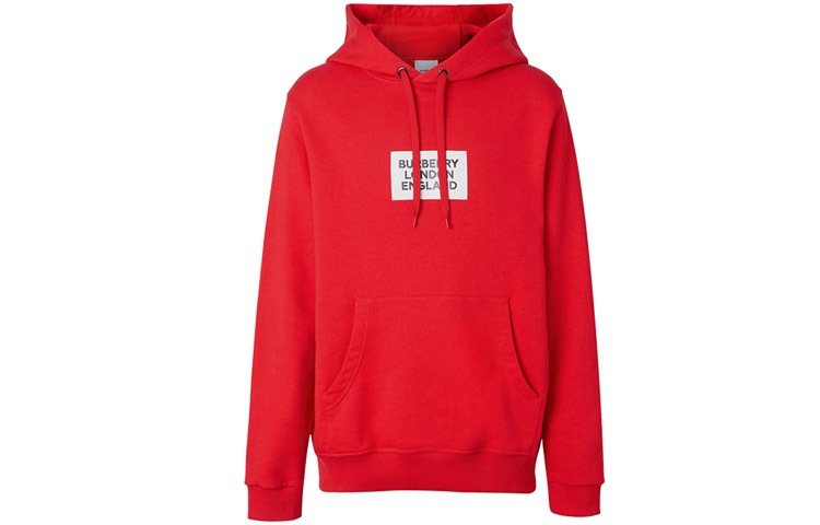 Burberry Logo Print Cotton Hoodie Unisex Red 80135431
