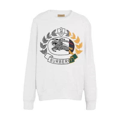 Burberry Logo Print Crewneck Oversized Sweatshirt Unisex White 80070741