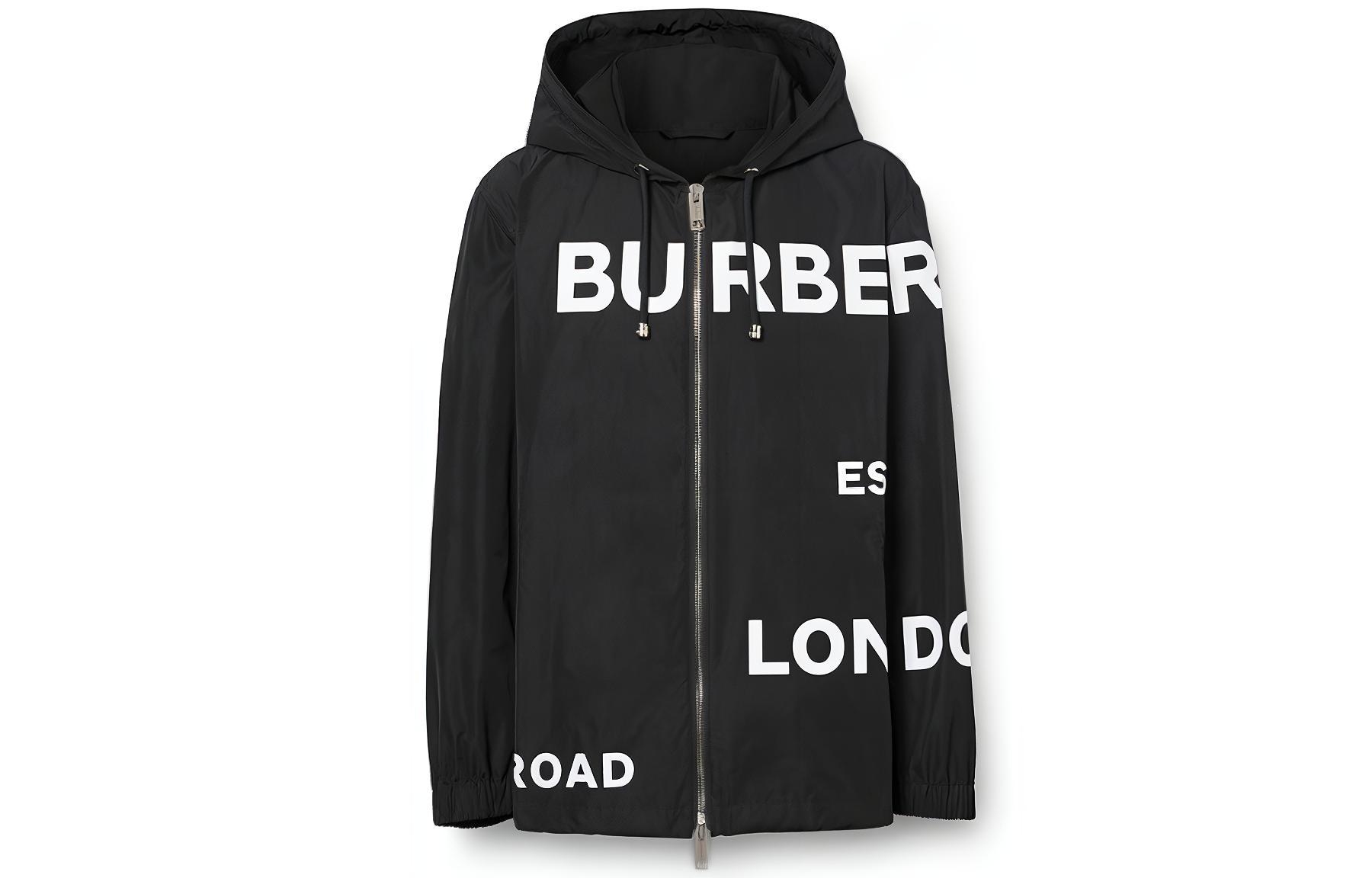 Burberry Logo Print Drawstring Hooded Jacket Black 80138571