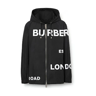 Burberry Logo Print Drawstring Hooded Jacket Black 80138571