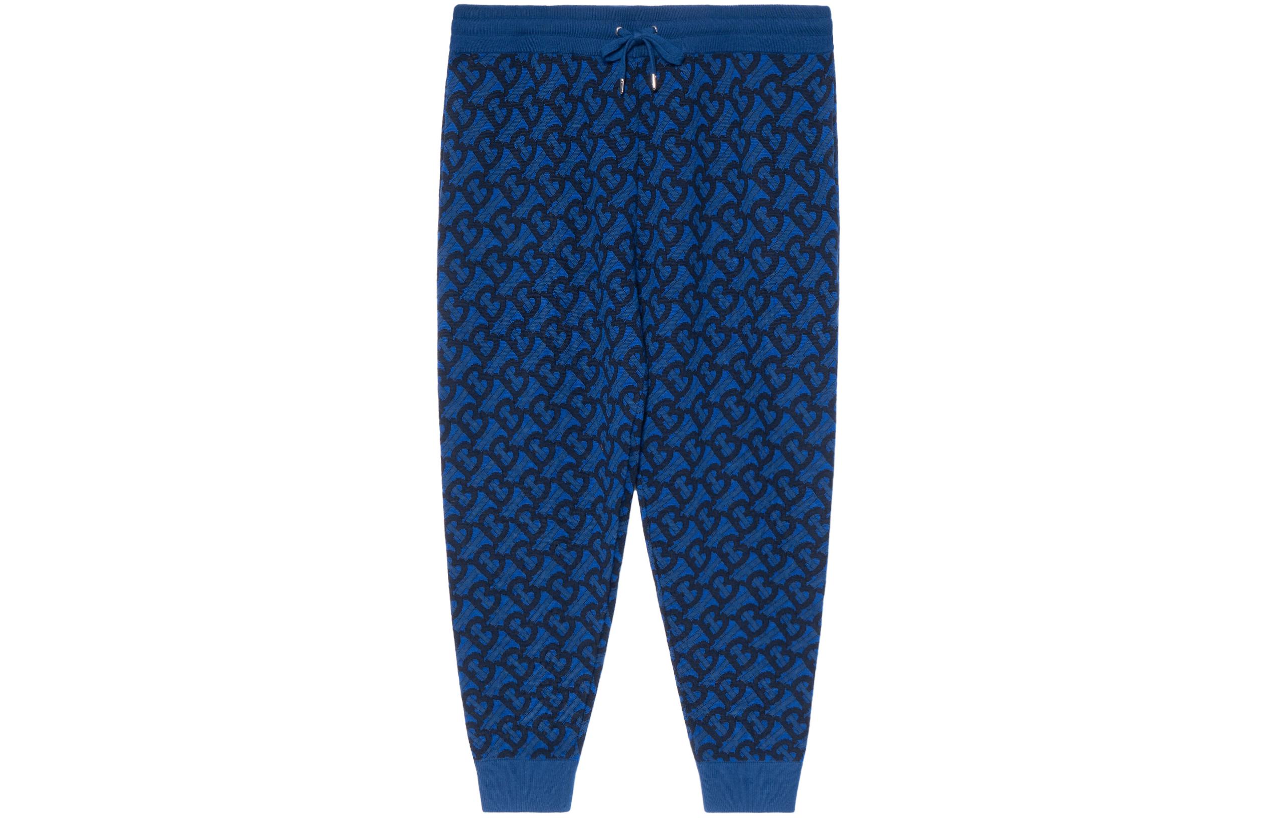 Burberry Logo Print Drawstring Knit Jogger Pants Blue 80485671