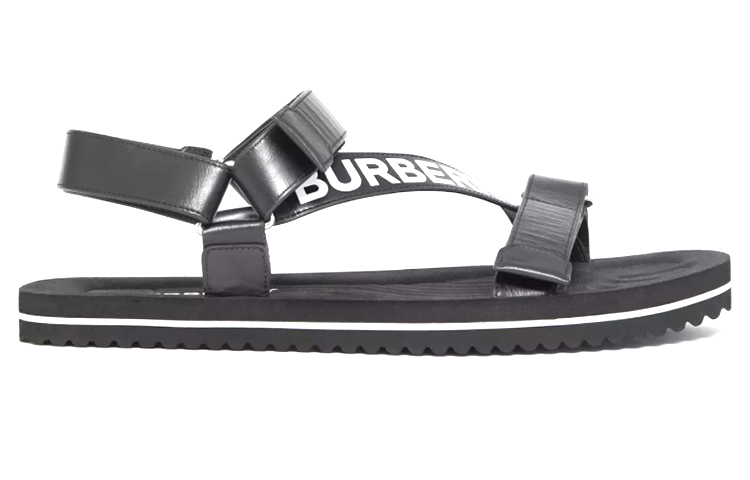 Burberry Logo Print Leather Sandals 'Black White' 圖 2