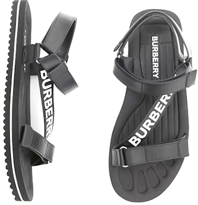 Burberry Logo Print Leather Sandals 'Black White' 80371721 Lookbook Burberry Logo Print Leather Sandals 'Black White' 80371721