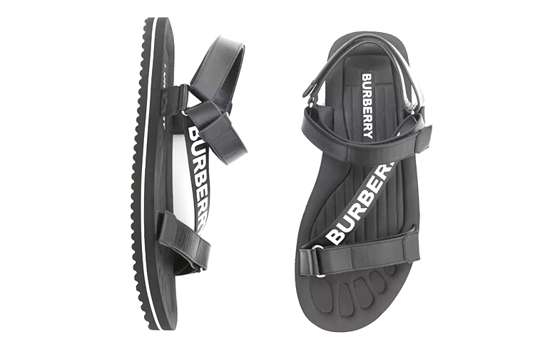 Burberry Logo Print Leather Sandals 'Black White' 圖 3