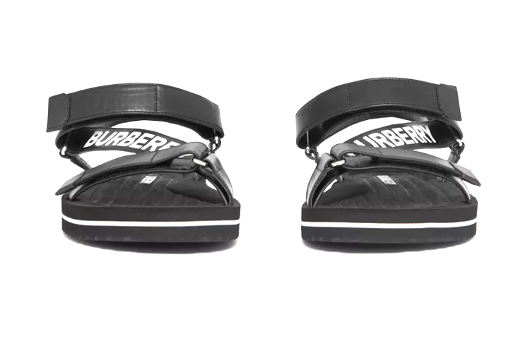 Shop Burberry Logo Print Leather Sandals 'Black White' 80371721