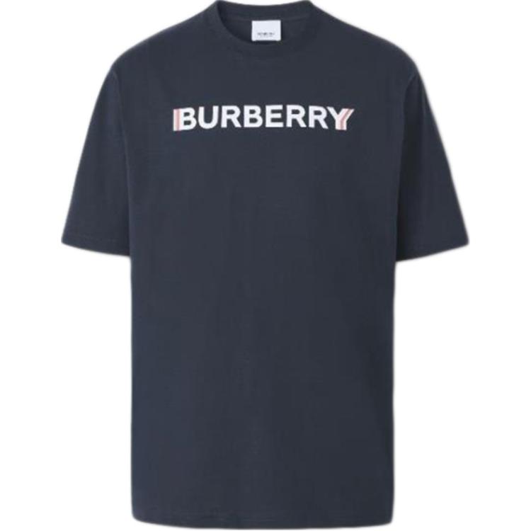 Burberry Logo Print Navy Blue Crewneck Short Sleeve T-Shirt for Men. 80781191