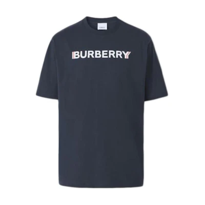 Burberry Logo Print Navy Blue Crewneck Short Sleeve T-Shirt for Men. 80781191