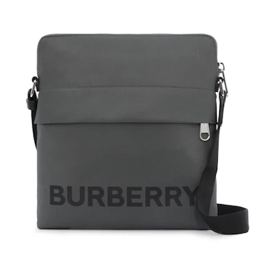 Burberry Logo Print Nylon Crossbody Bag Charcoal Gray