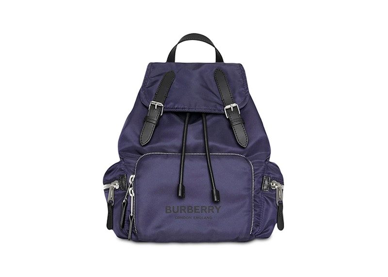 Burberry Logo Print Nylon Double Buckle Backpack Navy