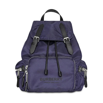 Burberry Logo Print Nylon Double Buckle Backpack Navy