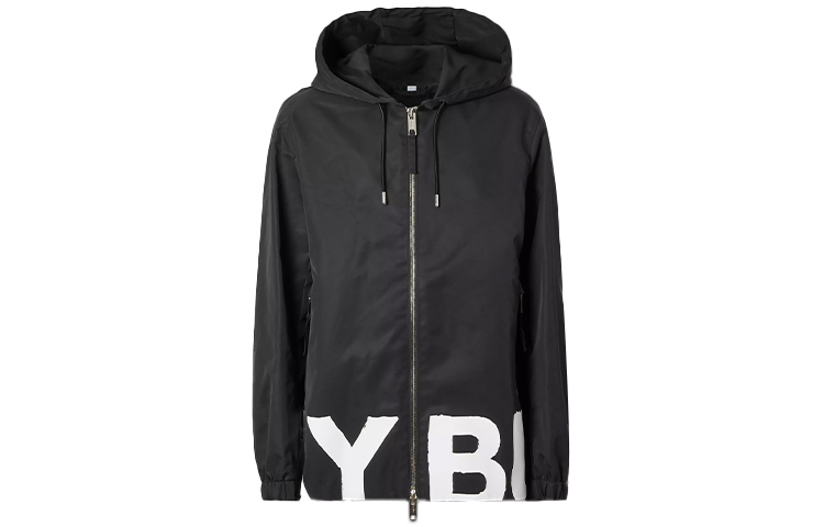 Burberry Logo Print Nylon Hooded Jacket Black 80374871