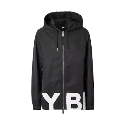 Burberry Logo Print Nylon Hooded Jacket Black 80374871