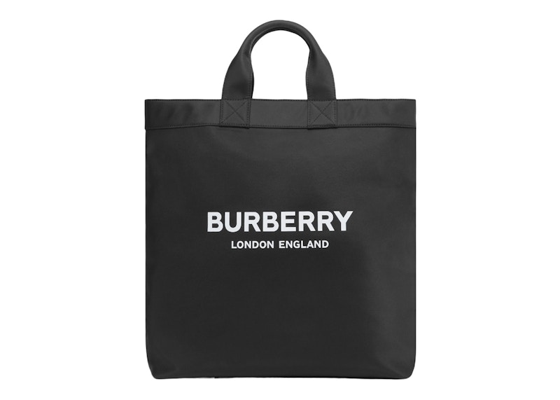 Burberry Logo Print Nylon Tote Bag Black