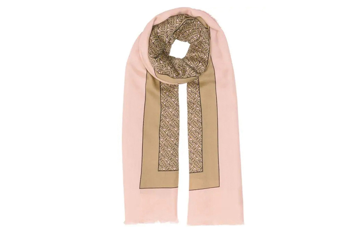 Burberry Logo Print Pink Brown Soft Scarf Wrap. 8011868 圖 2