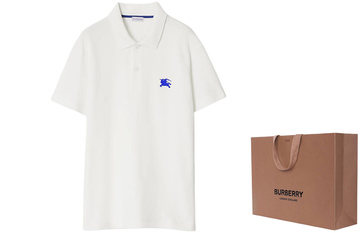 Shop Burberry Logo Cetakan Baju Polo Lengan Pendek Lelaki - Warna Salt Crystal. 80849341