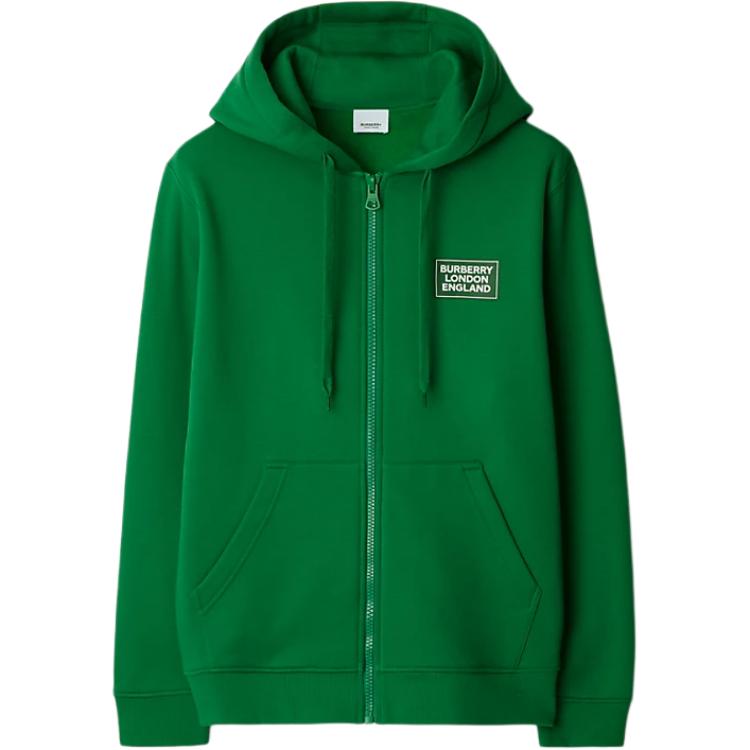 Burberry Logo Print Zip-Up Hoodie Green Long Sleeve 80934851