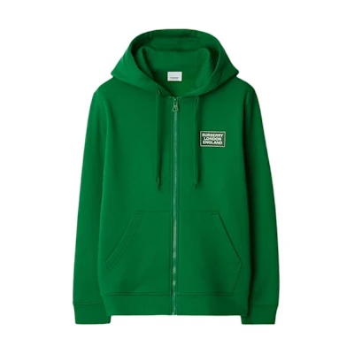 Burberry Logo Print Zip-Up Hoodie Green Long Sleeve 80934851