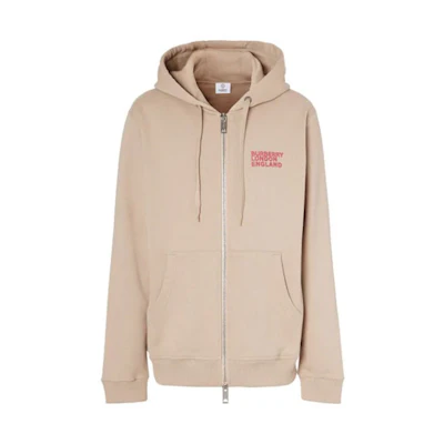 Burberry Logo Print Zip-Up Hoodie Soft Yellow-Brown 80375831